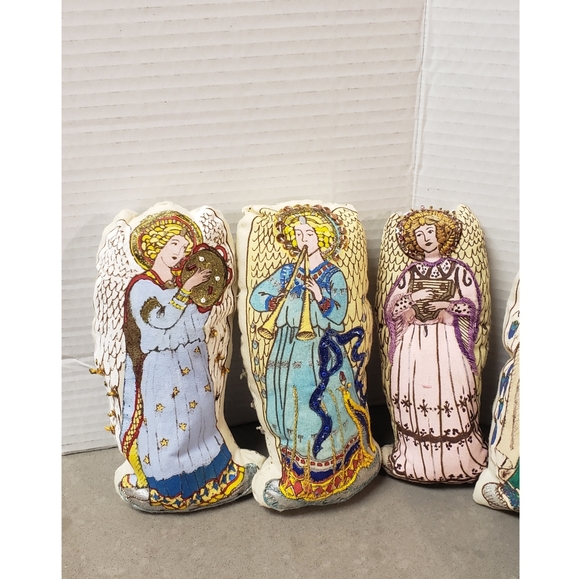 Vintage Lot Set Of 10 Cut And Sew Handpainted Embellished Soft Sculpture Angels - Picture 12 of 16